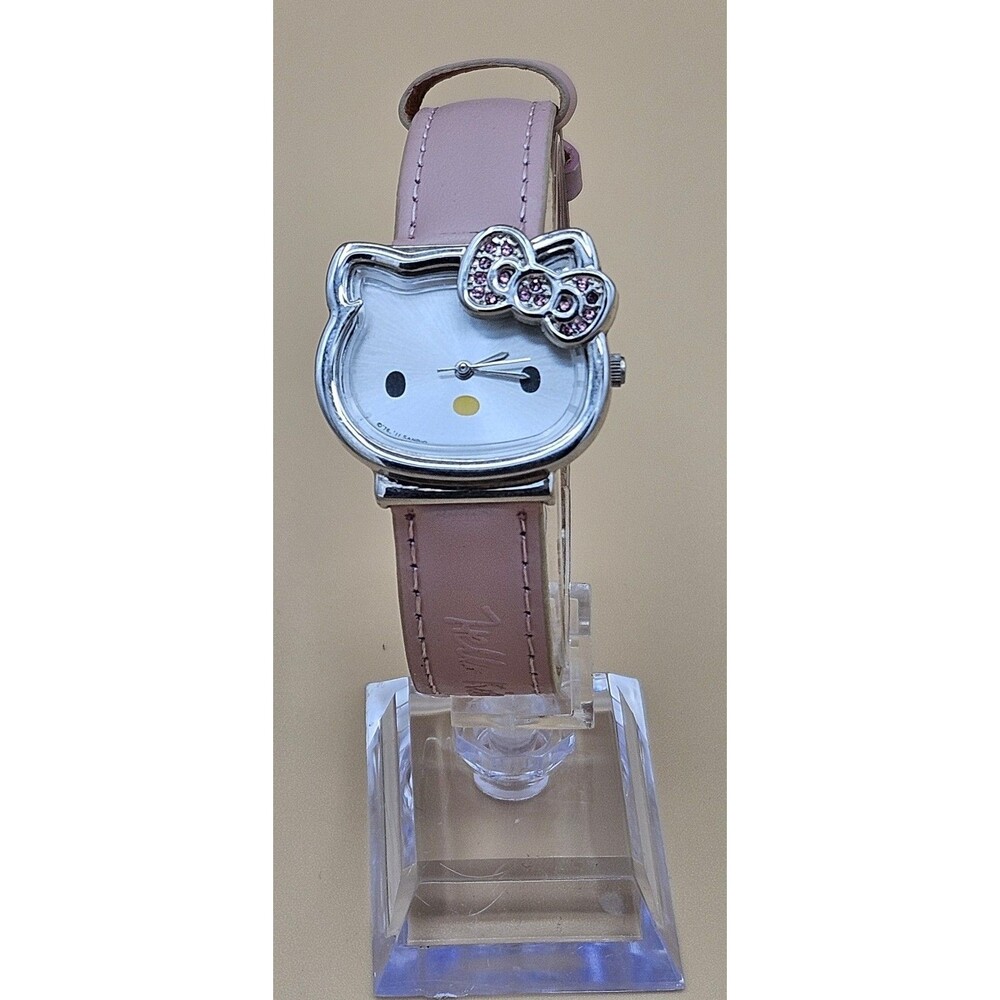 Hello Kitty Sanrio Watch HK1069 – Pink Leather Band, Crystal Bow, Japan Quartz